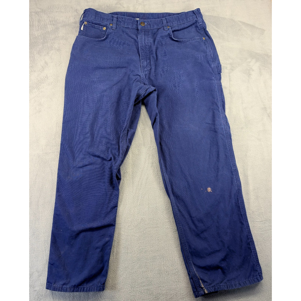 Carhartt Carpenter Pants Men 38x30 Navy Blue Loose Fit Canvas Utility Distressed